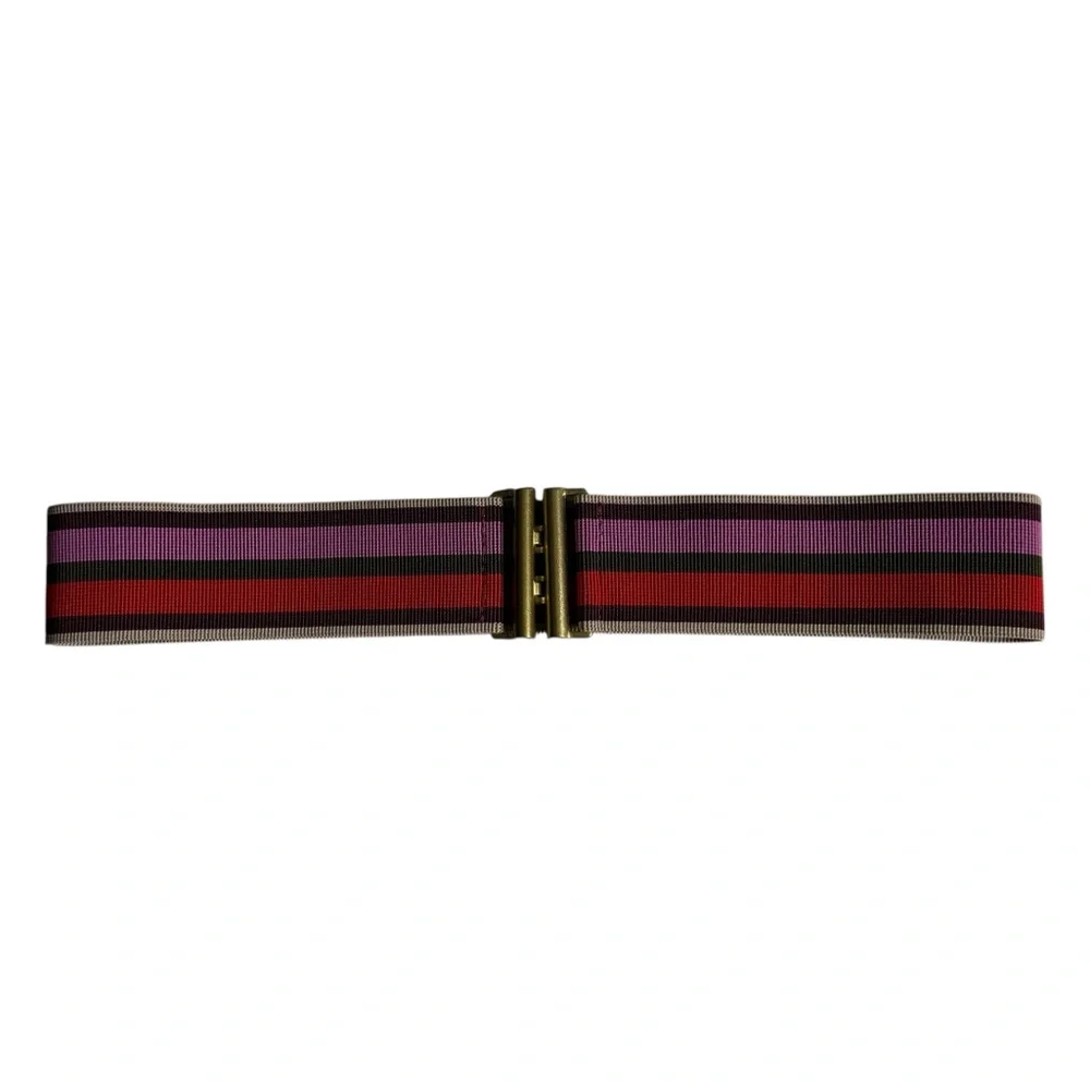 J.Crew Striped Vintage Womens Stretch Belt Made in‎ USA Size Medium - Picture 2 of 8